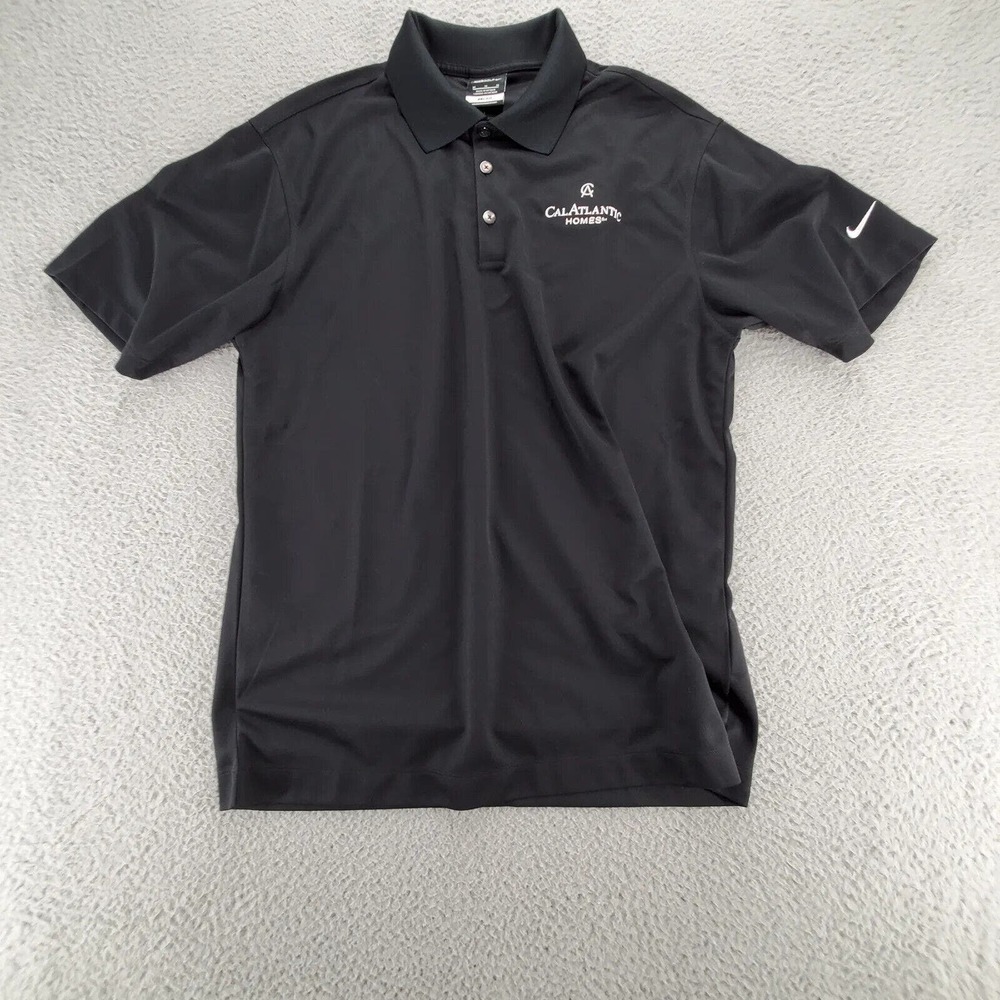 Nike Golf Shirt Mens Medium Black Dri-Fit Micro‎ Pique Polo Outdoors Swoosh Logo